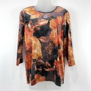 Allison Daley Top Women's‎ M Floral NWT Velvet Key Hole 3/4 Sleeve Stretch